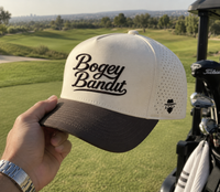 THE HEIST — CREAM / ESPRESSO PERFORMANCE GOLF HAT | BOGEY BANDIT